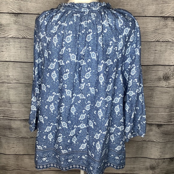 LANDS END TOP M BLUE WHITE TASSEL TIE AT NECKLINE - Picture 2 of 6